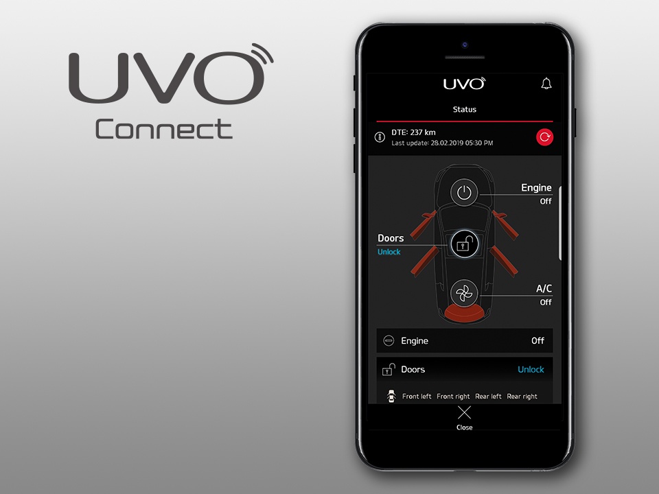Schermata dell’App Kia Uvo Connect.